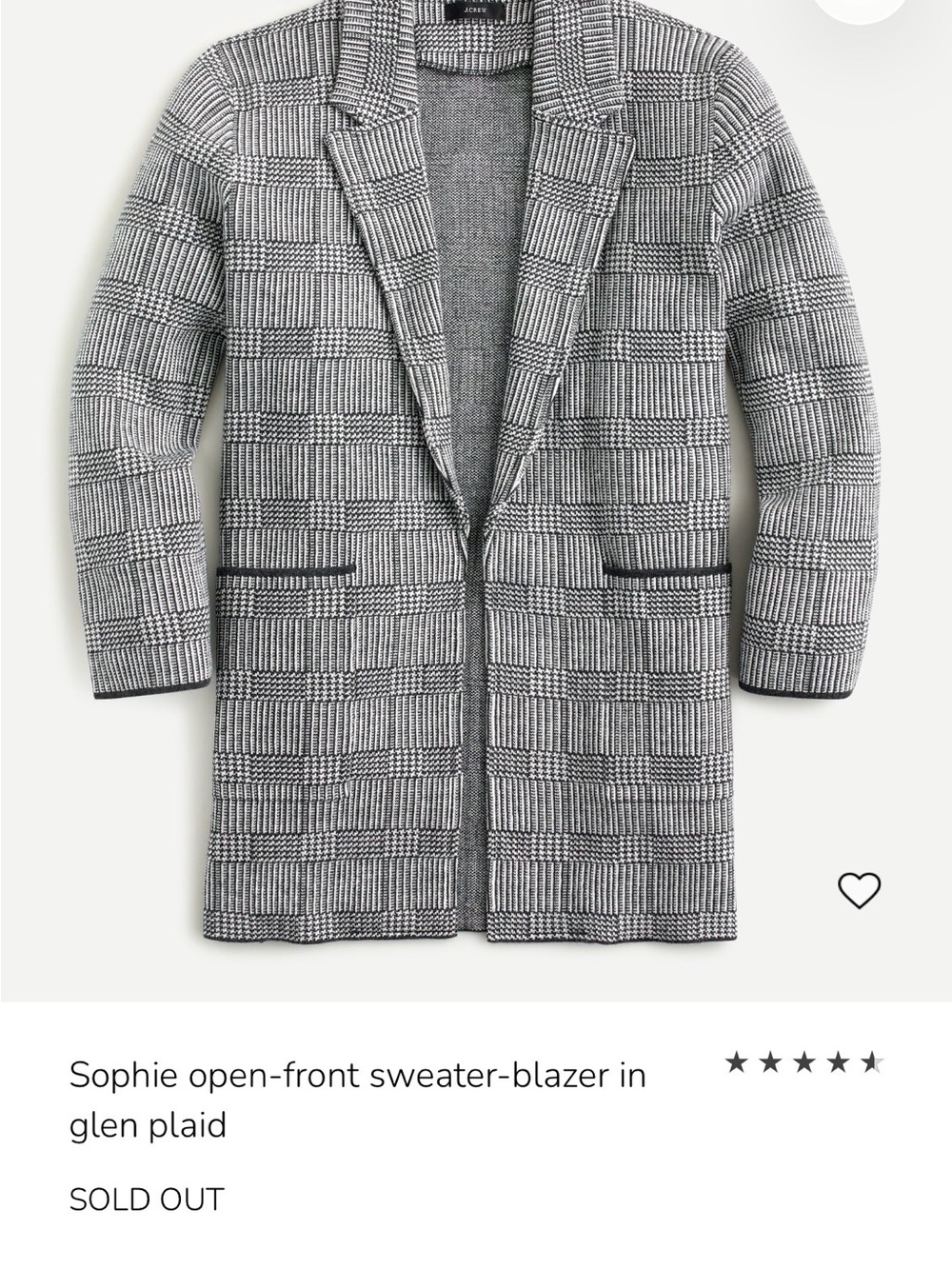 J. Crew Glen Plaid Open-Front Sweater-Blazer in Gray and Black